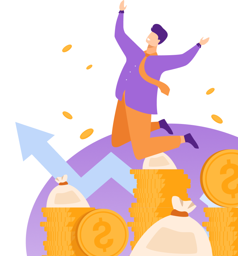 Person jumping with coins